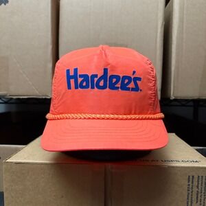 Vintage Hardees Fast Food Orange Snapback Trucker Hat Rope Visor Adjustable Men